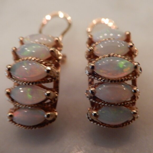 Vintage 14 Karat Yellow Gold Opal Omega Backed Clip On Earrings - Picture 2 of 9